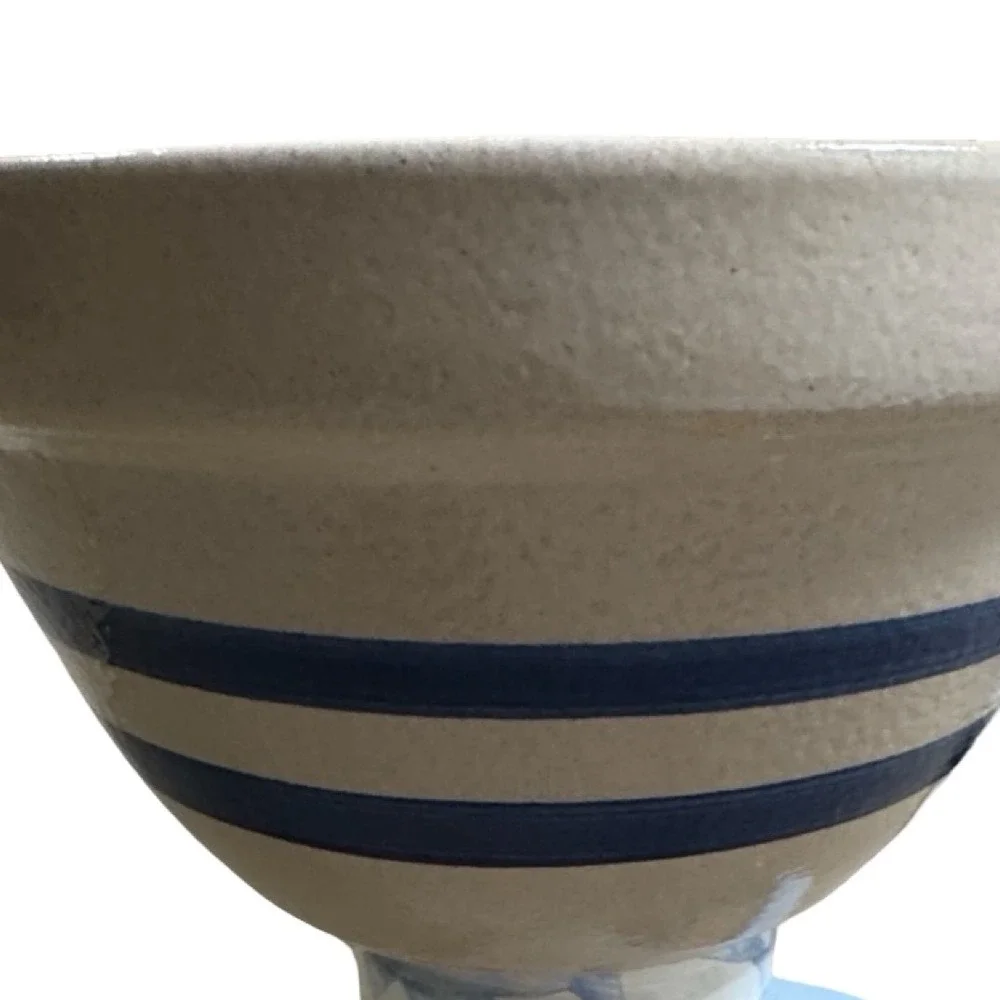 Robinson Ransbottom Stoneware Mixing Bowl Blue‎ Stripes 2.5 Qt USA